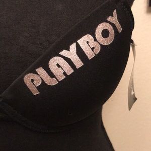NWT Vintage Y2K Black Silver Playboy Bunny Padded Push Up Bra